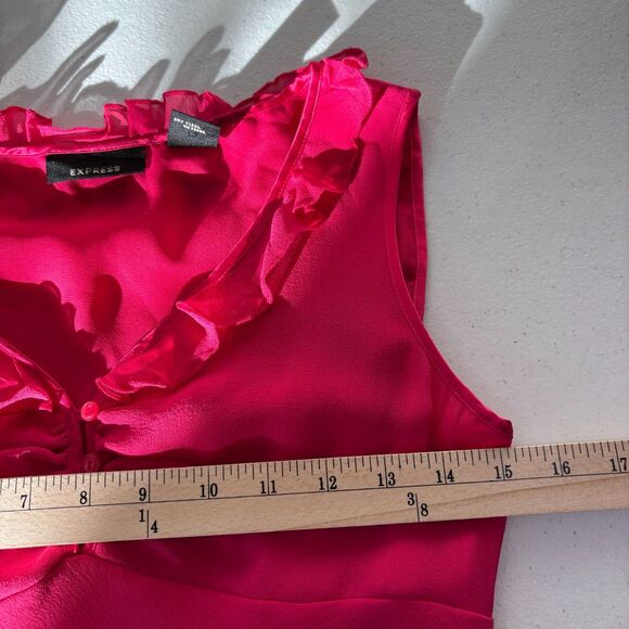 Vintage Y2K Express Silk Babydoll Top Women 2 Barbie Pink Ruffle Coquette Dainty - Picture 7 of 9